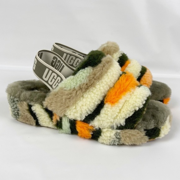 UGG Fluff Yeah Slide Cali Collage slippers in olive - Picture 9 of 12